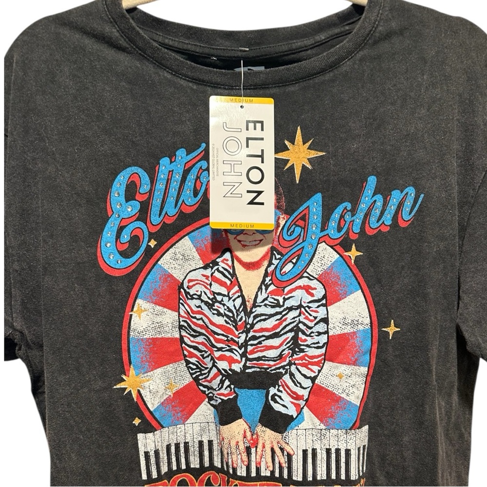 Elton John Black Graphic T-Shirt NWT Size M - Picture 3 of 5